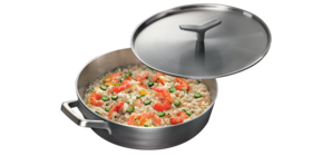 Niski rondel z risotto z krewetkami